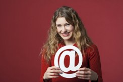 Young Woman Holding an Email Icon