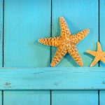 Simple starfish decorate an outdoor, beach-themed wedding.